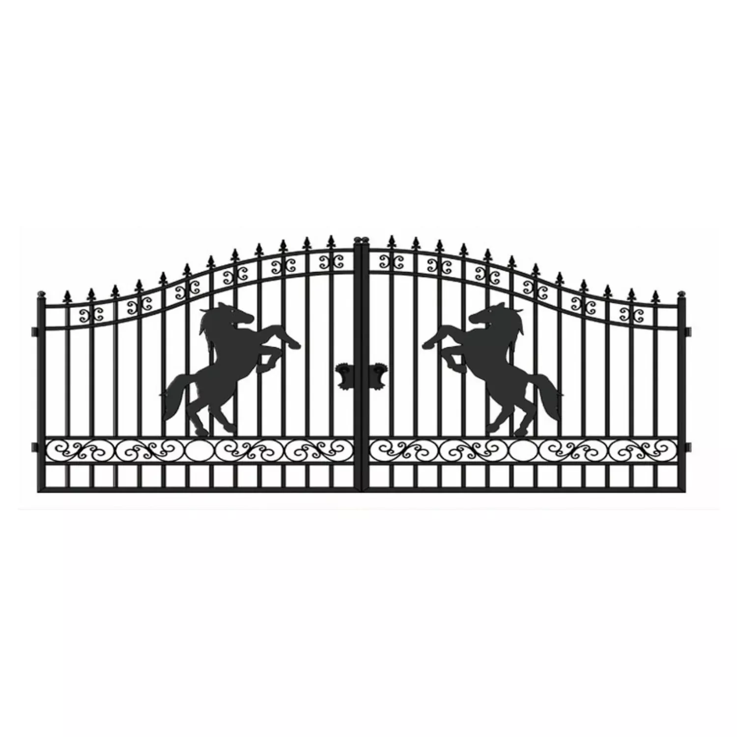 14×8 ft Steel Dual Swing Driveway Gate with Horse Pattern