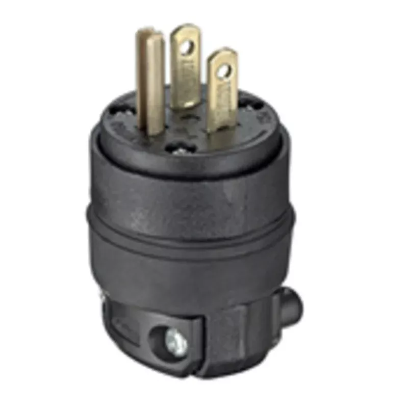 15 Amp Plug, 125V, 5-15P, Rubber, Black, Commercial Grade By Leviton 515PR