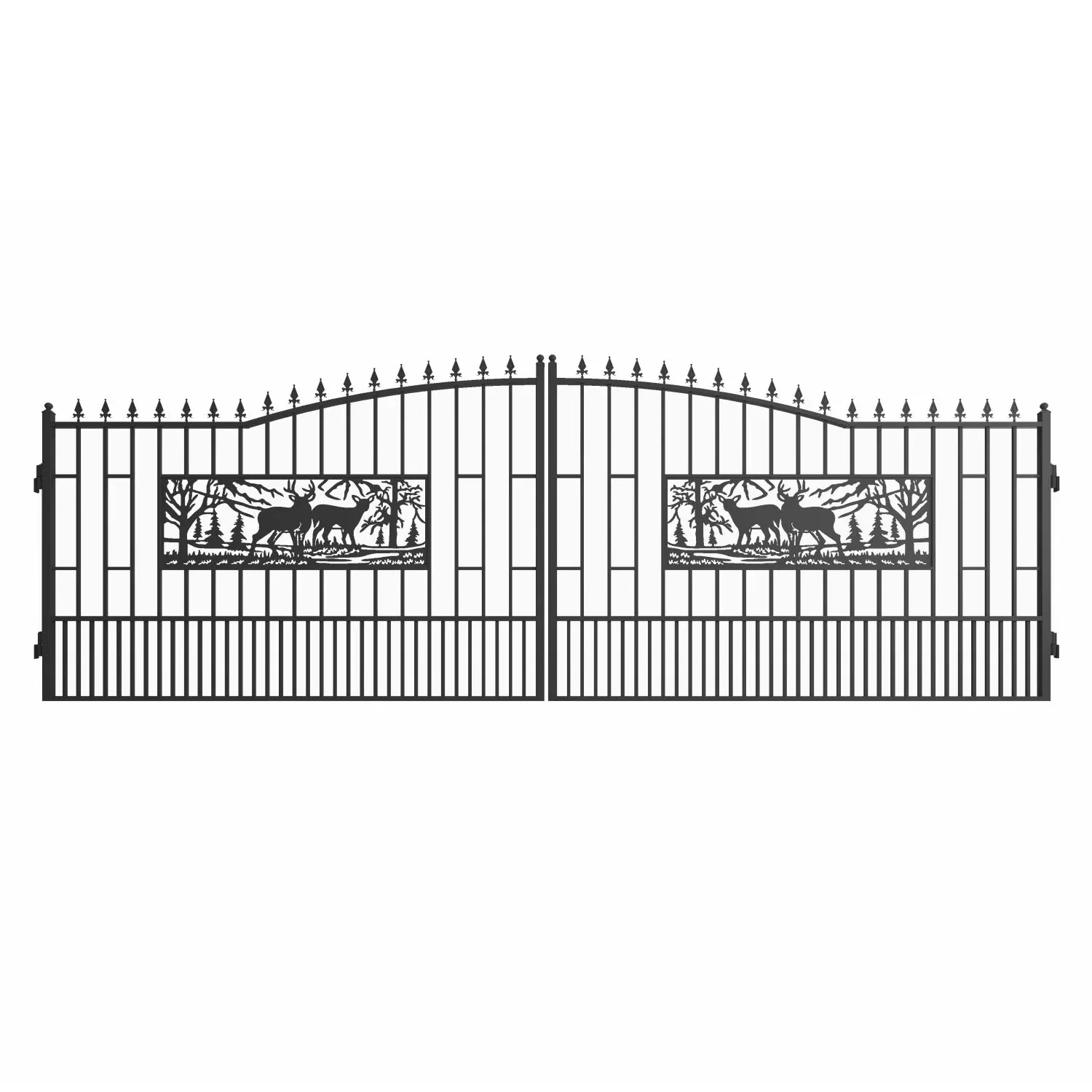 18×7 ft Steel Dual Swing Driveway Gate with Rectangular Deer Pattern