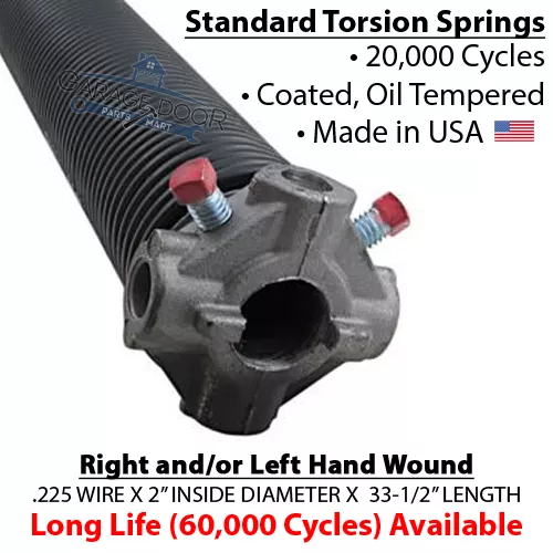 .225 WIRE x 2″ INSIDE DIAMETER x 33-1/2″ LENGTH TORSION SPRING W/FITTINGS