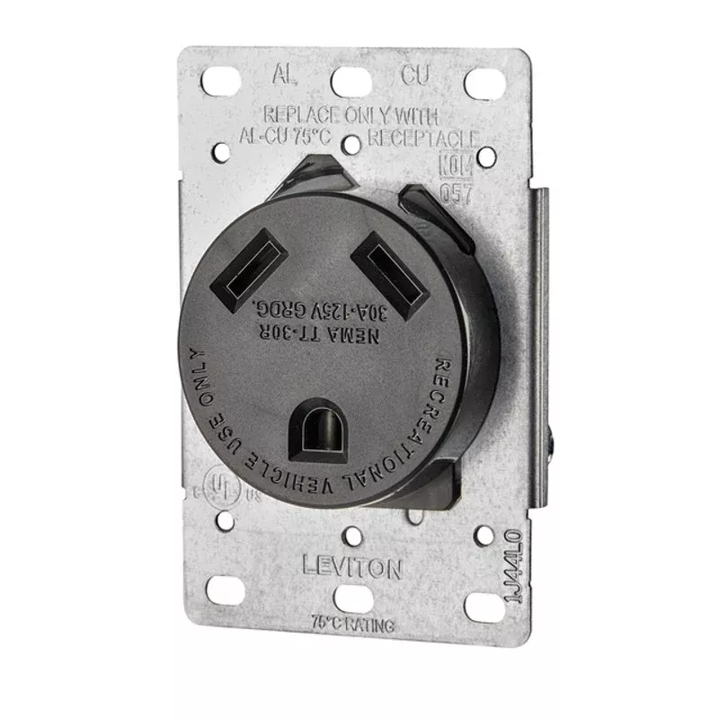 30 Amp Flush Mount Receptacle, 125V, TT-30R, Grounding By Leviton 7313-S00