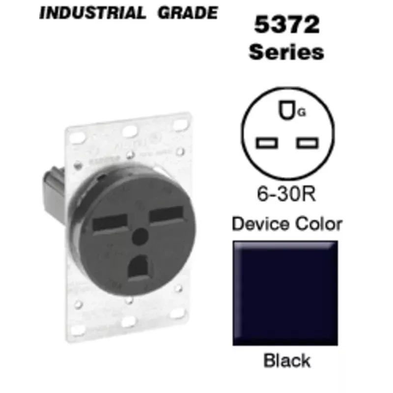 30 Amp Flush Mount Receptacle, 250V, 6-30R, Grounding By Leviton 5372-S00
