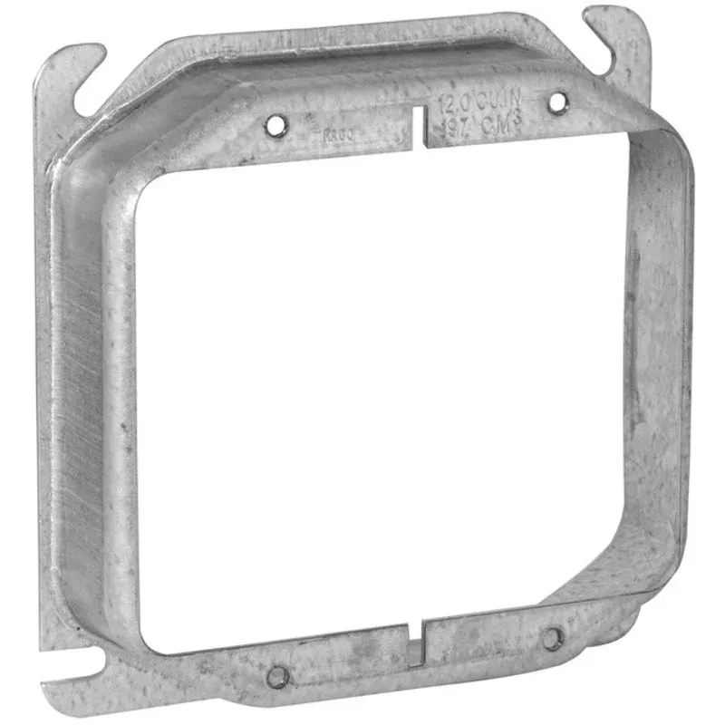 4″ Square Cover, 2-Device, Mud Ring, 1″ Raised, Drawn, Metallic By Hubbell-Raco 780