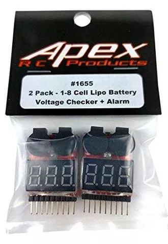 APEX 1655 1-8 CELL LIPO BATTERY VOLTAGE CHECKER & ALARM – 2 PACK #1655
