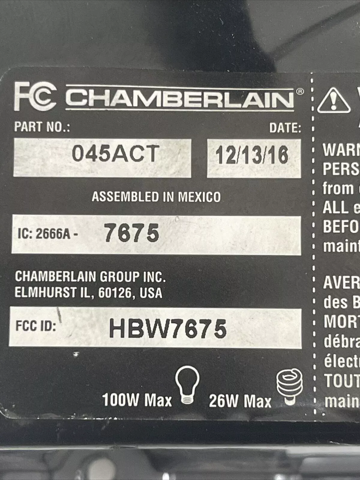 Chamberlain 045ACT Garage Door Logic Board Yellow Learn – 45ACCR2 – BOARD ONLY!!