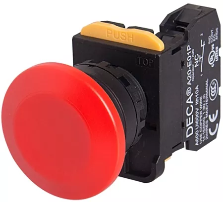 Deca A20B-M4E10R 22 mm Momentary Push Button, Mushroom Head, 1NO, Red