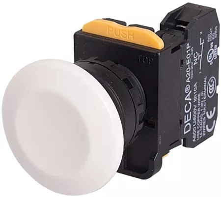 Deca A20B-M4E20W 22 mm Momentary Push Button, Mushroom Head, 2NO, White