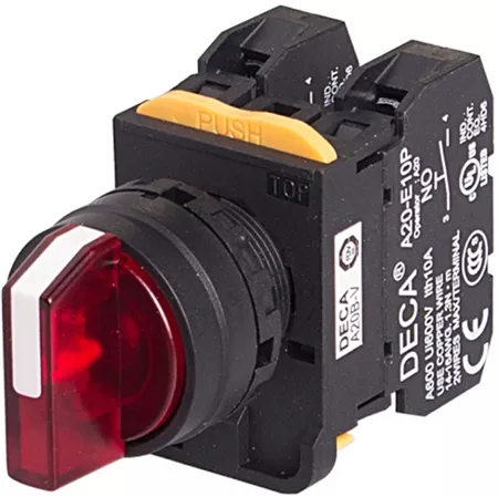 Deca A20F-33E20QHR 22 mm Momentary Selector Switch, 3 Position, 2NO, 110V LED, Red