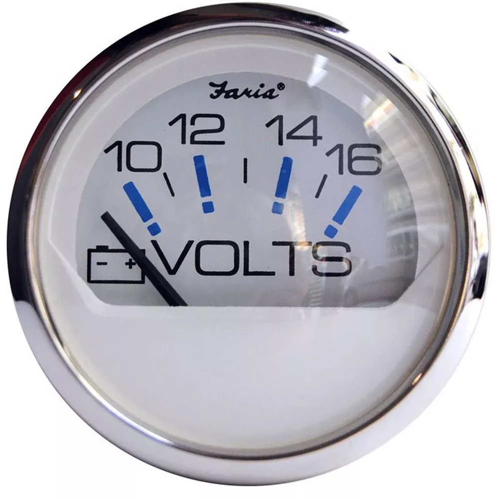 Faria Chesapeake White SS 2″ Voltmeter (10-16 VDC) [13805]