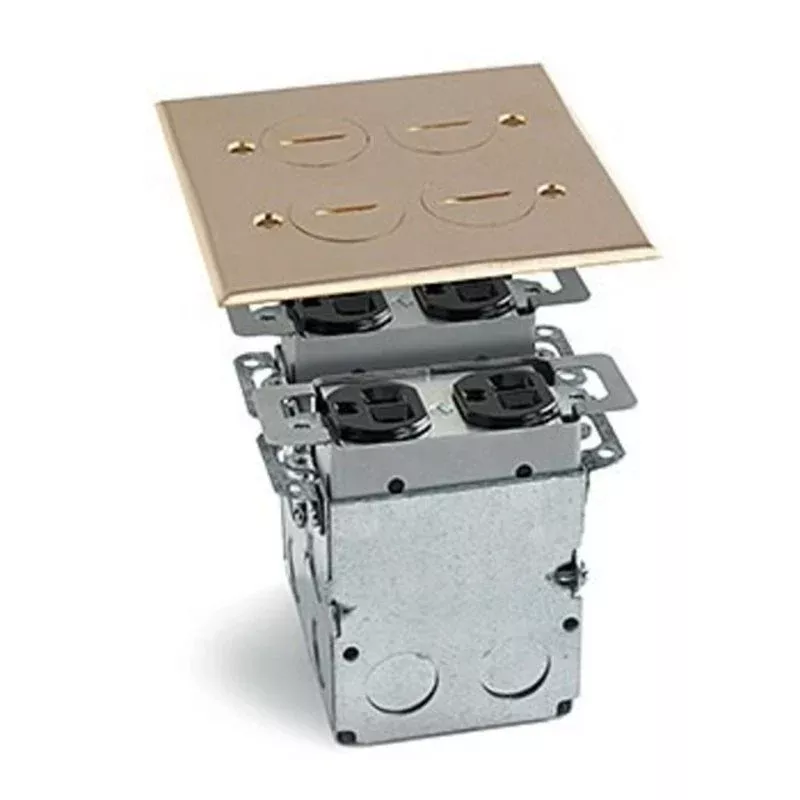 Floor Box Assembly, Includes Duplex Receptacle, Brass Floor Plate By Lew SWB-4
