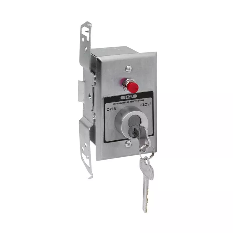 HBFST-BC Interior Tamperproof OPEN-CLOSE for Best Cylinder or Equivalent Key Switch w/ Stop Button in Single Gang Back Box Flush Mount