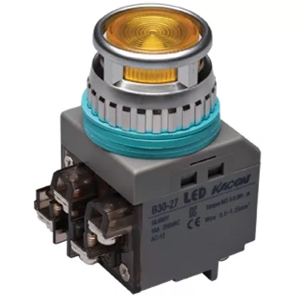 Kacon B30-27Y-24VDC 30 mm Momentary Push Button, Yellow, 24V DC LED
