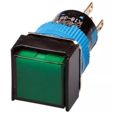 Kacon K16-222-G 16 mm Momentary Push Button, Square, DPDT, Green