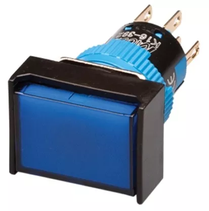 Kacon K16-292-B-6V 16 mm Blue Momentary Push Button, Rectangle, DPDT, 6V DC LED