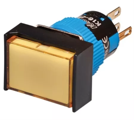 Kacon K16-292-Y-12V 16 mm Yellow Momentary Push Button, Rectangle, DPDT, 12V DC LED