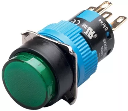 Kacon K16-311-G 16 mm Maintained Push Button, Round, SPDT, Green