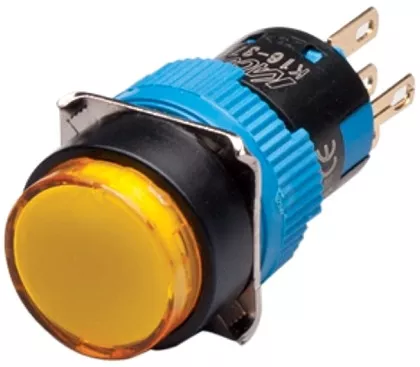 Kacon K16-311-Y 16 mm Maintained Push Button, Round, SPDT, Yellow
