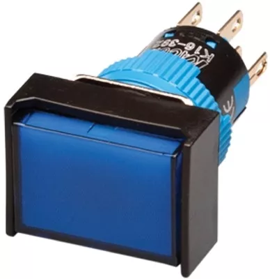 Kacon K16-391-B-6V 16 mm Blue Maintained Push Button, Rectangle, SPDT, 6V DC LED