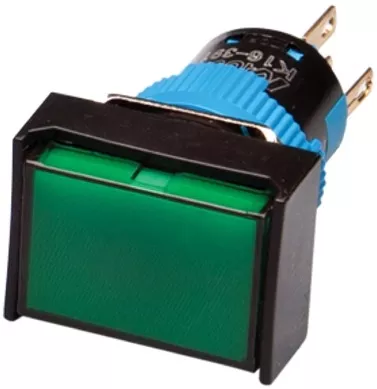 Kacon K16-391-G-6V 16 mm Green Maintained Push Button, Rectangle, SPDT, 6V DC LED