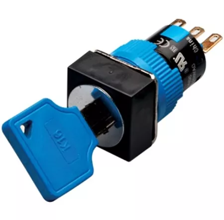 Kacon K16-722 16 mm Maintained Key Selector Switch, 3 Position, Square, DPDT