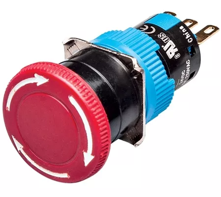 Kacon K16-812R 16 mm Emergency Stop Switch, Round, DPDT