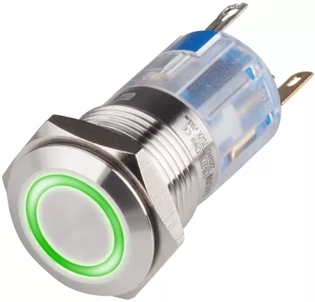 Kacon T19-372GA2 19 mm Green Maintained Push Button, 2NO/2NC, 110/220V AC LED