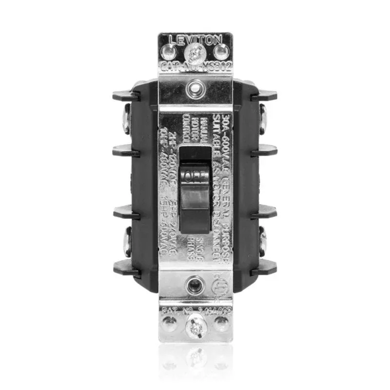 Manual Motor Switch, 30A, 600VAC, Short Toggle Style, 2P, BlackBy Leviton MS302-DSS