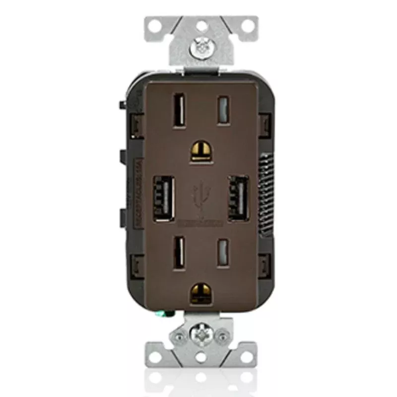 Receptacle / USB Charger Combo, 15A, Brown By Leviton T5632-B