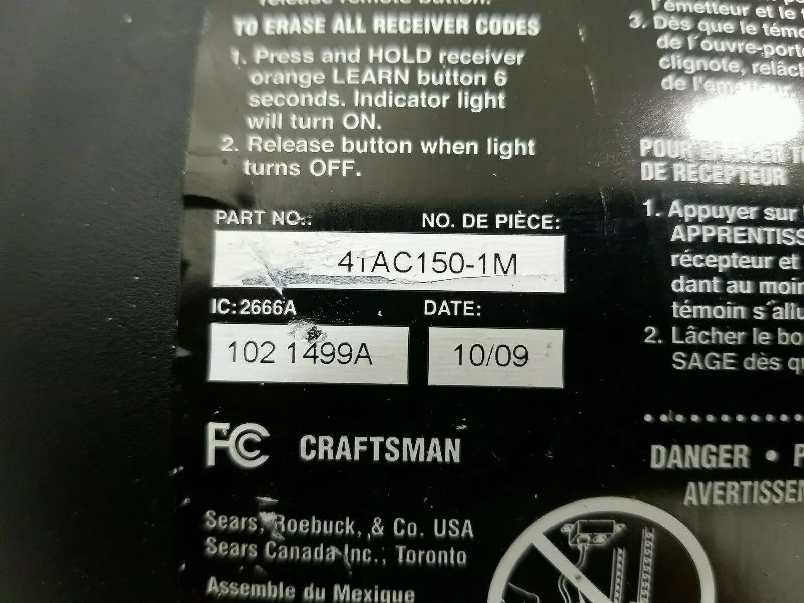 Sears Craftsman Chamberlain 41AC150-1 Circuit Board Purple Learn – BOARD ONLY!