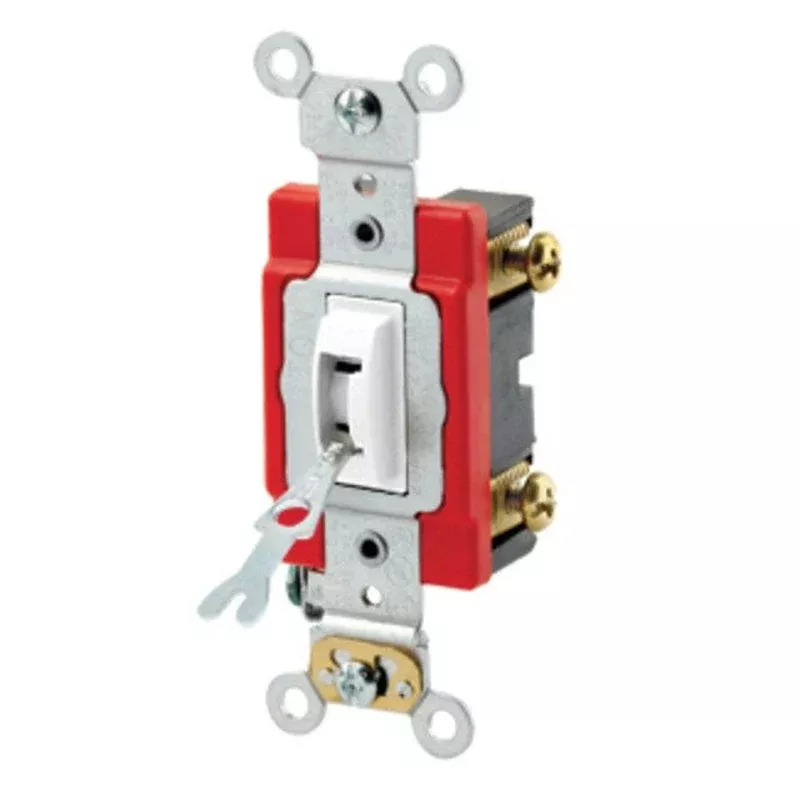 Single-Pole Locking Toggle Switch, 20A, 120/277V, White, Industrial By Leviton 1221-2WL