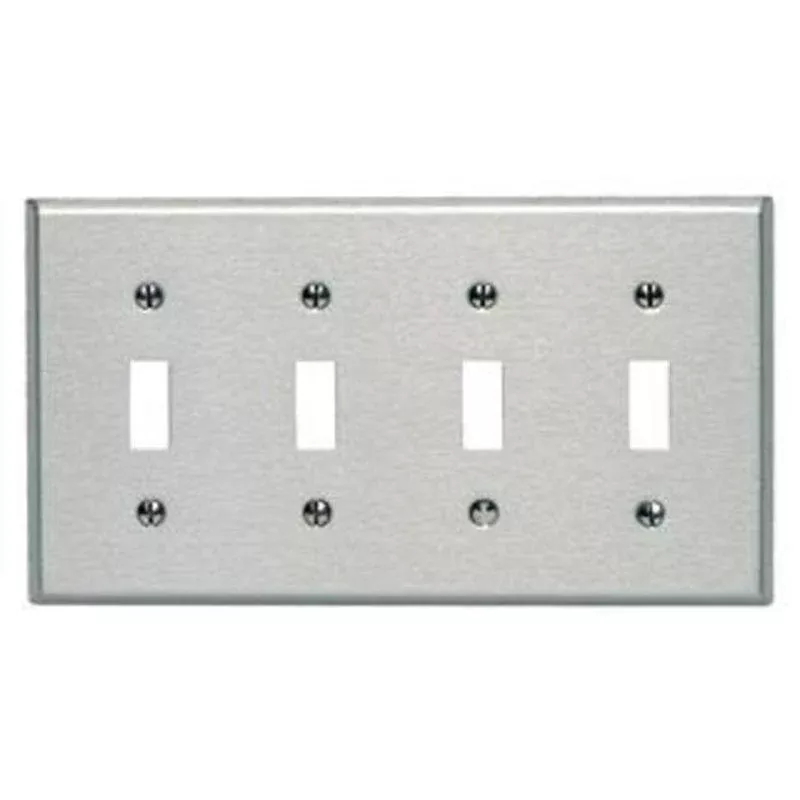 Toggle Switch Wallplate, 4-Gang, 430 Stainless Steel By Leviton 84012