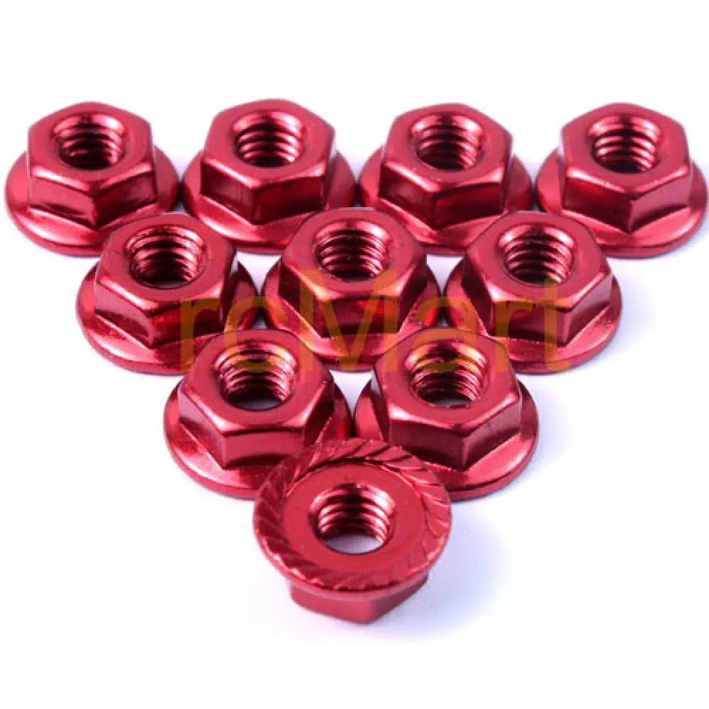 Yeah Racing LN-M4S-RD 4MM ALUMINIUM SERRATED LOCK NUT 10PCS (RD)